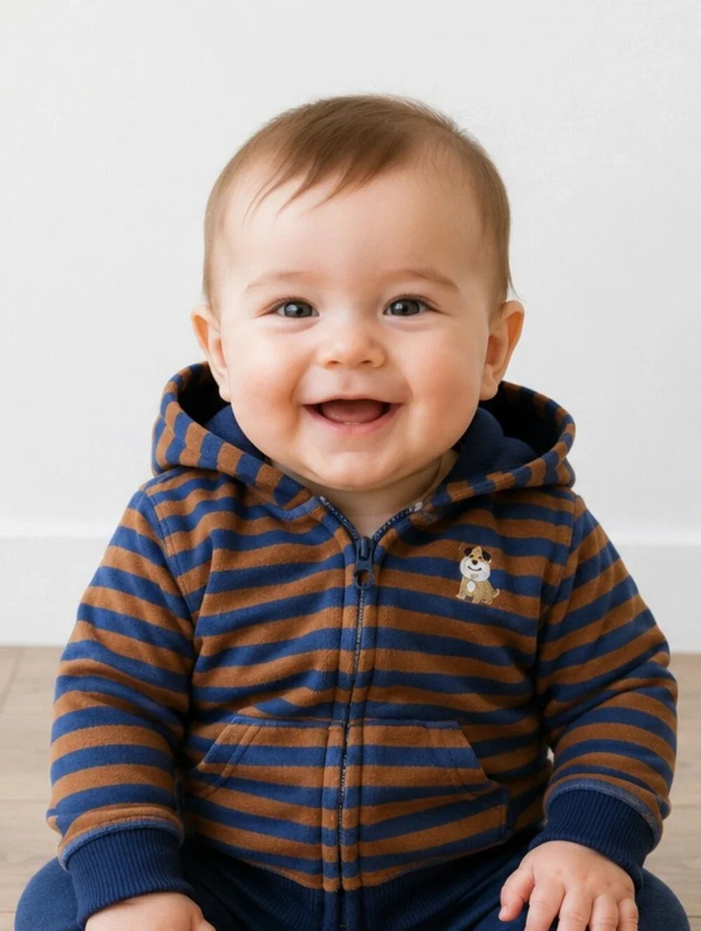 Striped Blue and Brown Kids Velour Hoodie